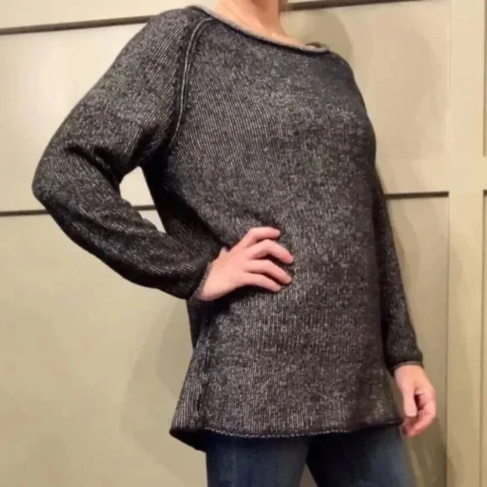 Free People Lenox Tunic Sweater Black & Gray Oversized Cozy Knit Size XS